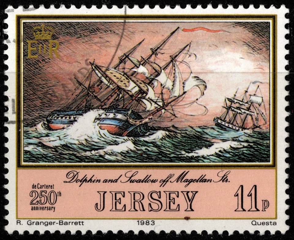 Jersey Stamp Scott # 301 Used F-VF - 11p Dolphin & Swallow Sailing Ships Issue - Image 1 of 1