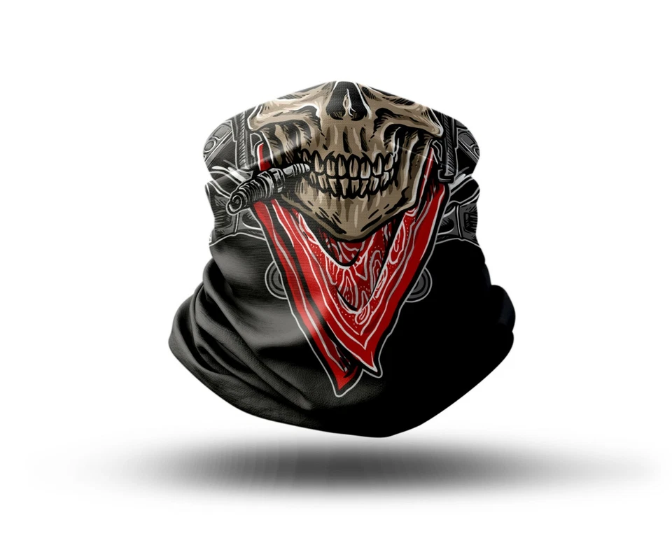 Washable Fabric Face Cover Neck Gaiter Biker Skull Head Design III EU Made - Image 1 of 4