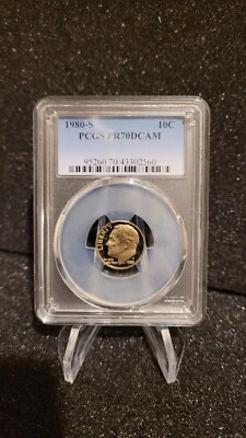 1980 S Roosevelt .10C      Brilliant Unc.  PCGS PR70DCAM - Image 1 of 2
