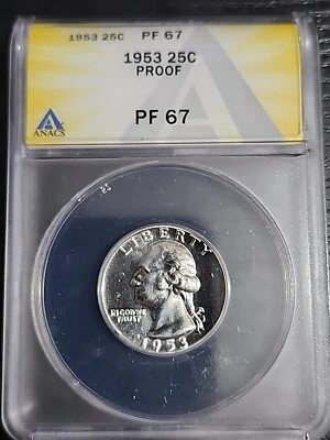 1953 25c Silver Proof Washington Quarter ANACS PR67 Free Shipping  - Image 1 of 2