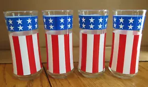 Vintage Libbey Flag Glasses Patriotic American Stars and Stripes Set of 4 - Picture 1 of 9