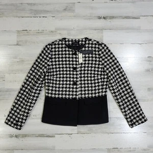 NEW Talbots Button Down Houndstooth Jacket Womens Size 4 Black White MSRP $182 - Picture 1 of 9