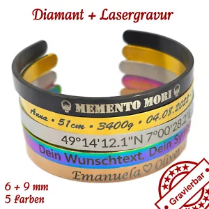 Edelstahl Armspange mit Wunschgravur, 5 Farben, 6 + 9 mm - personalisierbar - Picture 1 of 11