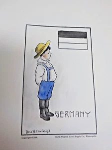 Antique Bess B Cleaveland Signed Hand Drawn/Water Colored 1910 Print Germany Boy - Picture 1 of 5