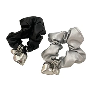 Simple Heart Pendant Hair Ties Unique PU Leathers Hairband Ponytail Holder - Picture 1 of 9