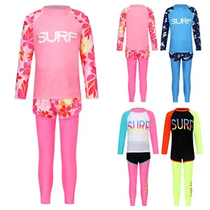 Unisex Kids Top And Shorts + Pants Beach Swimwear Long Sleeve Swimsuit Swimming - Picture 1 of 57