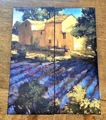  2 Split Panels Impresionism French Country Lavender Fields Canvas Prints 20x8" - Image 1 of 4