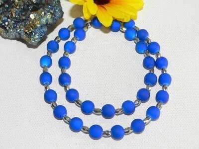 Halskette  8 mm Perlen matt knalliges kräftiges dunkelblau  Silberperlen   368i - Bild 1 von 4
