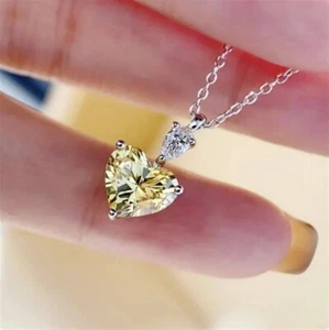 Silver Plated AAA Yellow Cubic Zirconia Heart Pendant Necklace - Picture 1 of 5