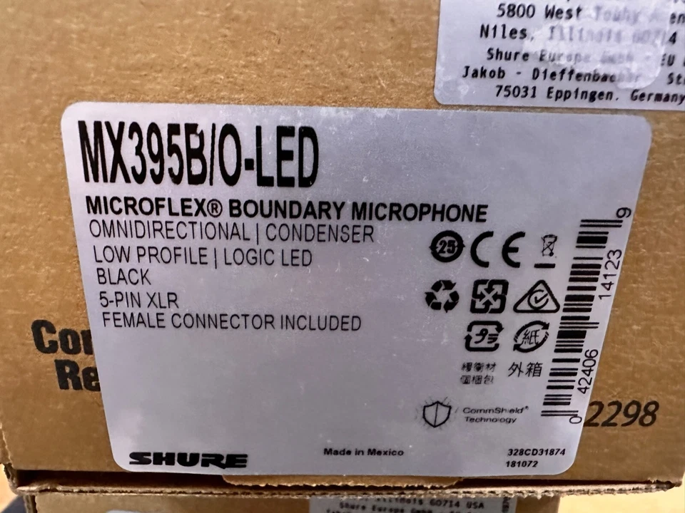 Shure MX395B/O-LED Microflex Low Profile Omni Boundary Microphone - New Open Box - Image 1 of 4