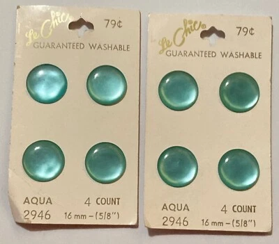 8 VTG Le Chic Plastic Buttons Aqua Blue Smooth Rounded Top Shank 5/8" NEW - Image 1 of 4