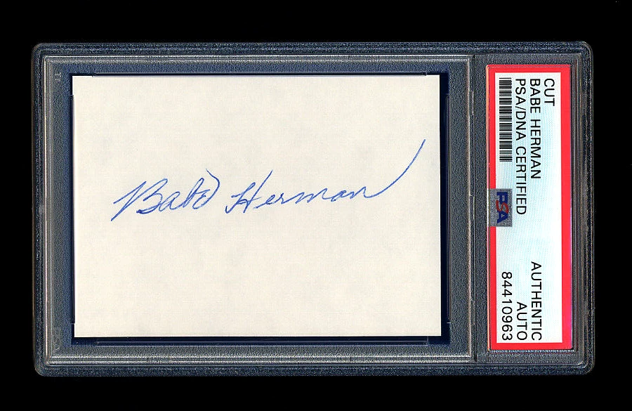 BABE HERMAN SIGNED MINT CUT PSA/DNA AUTOGRAPHED .324 LIFETIME BATTING AVERAGE - Image 1 of 1