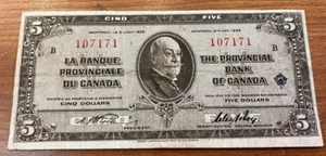 1935 $5 The Provincial Bank of Canada 615-16-02 - Picture 1 of 2