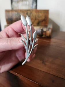 Vintage Lovell Designs Ken Kantro Pewter Cattails "Windswept" Brooch - Signed - Picture 1 of 6