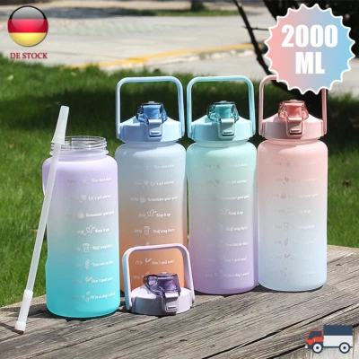 2000ML Trinkflasche Sport Wasserflasche mit.Strohhalm BPA frei Tasse Gym Reise - Bild 1 von 4