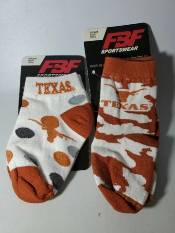 2 PAIR NCAA Texas Longhorns Socks Size Infant 0-3 NEW Cover