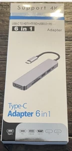 USB Hub 6 in 1 USB-C Hub Multiport Adapter Type C Hub For iPad Pro&Laptop - Picture 1 of 3