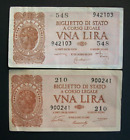 1 lira ITALIA LAUREATA . LUOGOTENENZA 23 11 1944 DUE BANCONOTE