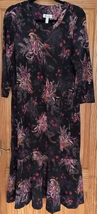 Denim & Co Damen XL kuscheliges Jersey Midikleid schwarz/hellbraun Rüschen 3/4 Ärmel - Bild 1 von 5