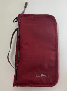LL Bean Long Wallet Travel Organizer Pockets Handle Red Canvas Zip-around - Picture 1 of 4