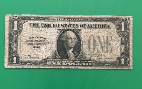 RARE Error $1 Dollar 1928 Red Seal United States Funnyback ERROR Missing Serial Cover