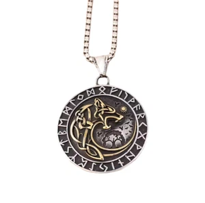 Nordische Halskette - Wolf Rune Wikinger Vikings - Gold Amulett Anhänger 60 cm - Bild 1 von 3