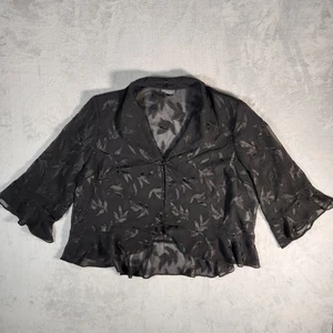 Dressbarn Shirt Damen Größe 24 W schwarz Spitze Oberteil durchsichtig Blätter Rüschenärmel - Bild 1 von 14