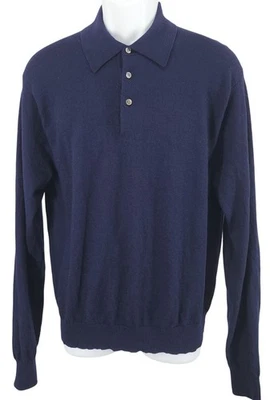 Suéter Polo Hombre Talbots Superfino 100% Lana Merino Azul Marino Camisa Top Grande Foto 1 de 4