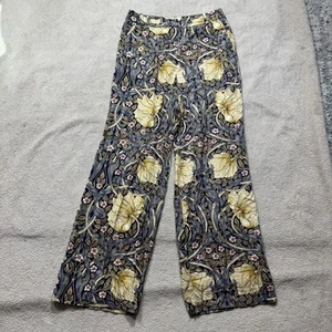 Morris & Co H&M Pants Womens US 8 Yellow Blue Floral Wide Leg High Rise Boho - Picture 1 of 11