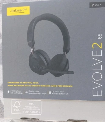 Jabra Evolve2 65 kabelloser Stereo Kopfhörer (MS Teams, USB-A) - Schwarz - Bild 1 von 4