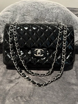 CHANEL Jumbo Classic Quilted Double Flap Black Patent Leather Shoulder Bag BNP - Image 1 of 4