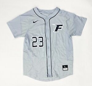 Nike Vapor "F" Logo Full Button Baseball Jersey Boy's Large Gray Black 818544