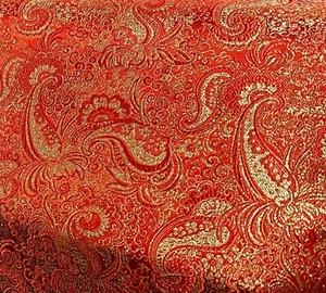 Red Gold  Paisley Brocade Fabric 60” Width Sold By The Yard - Picture 1 of 3