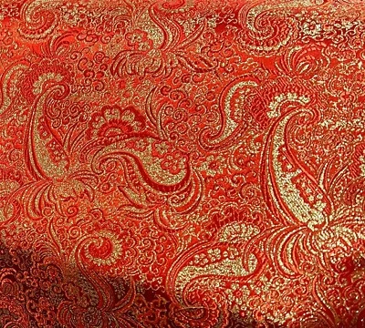 "Tela brocada de cachemira dorada roja 60"" de ancho vendida por yarda" Foto 1 de 3
