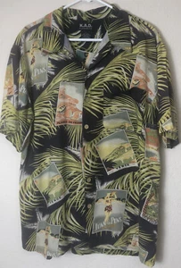 KAD Clothing Co Short Sleeve Hawaiian Shirt Large Blue Green Print Rayon 20M148 - Picture 1 of 7