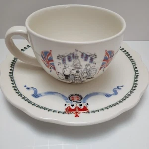 Cath Kidston London Coronation Tea Cup Saucer Queen Elizabeth UK New - Picture 1 of 6