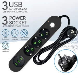 Mehrfachstecker 3-Fach mit 2x USB Steckdosenleiste Mehrfachsteckdose 2m Kabel - Afbeelding 1 van 12