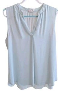 Van Heusen Womens XL Green Sleeveless Blouse V Neck Shirt Boho Chic Hippie Top  - Picture 1 of 5