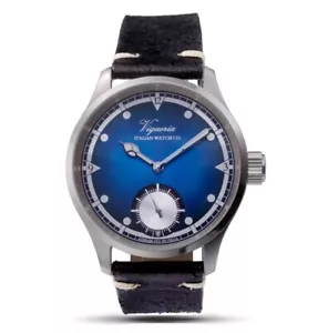 Viqueria Prometeo Meccanico Acciaio Argento Blu Nero Pelle Orologio Uomo - Foto 1 di 4
