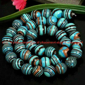 Natural 6/8/10/12mm Blue Striped Turquoise Round Gemstone Loose Beads 15'' AAA+ - Picture 1 of 16