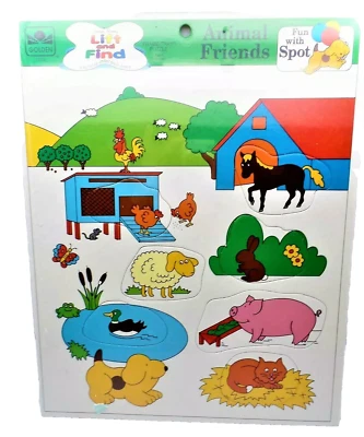 Bandeja de marco de libros dorados rompecabezas divertido con mancha animales amigos granja elevador encontrar bebé Foto 1 de 2