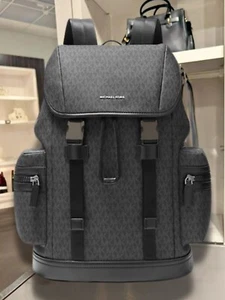 Michael Kors Cooper Men Logo Pocket Shoulder Backpack Travel Bag Black - Picture 1 of 9