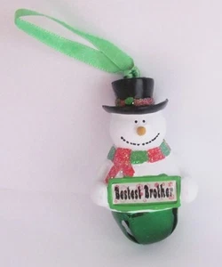 25307 BESTEST BROTHER NAME FROSTY SNOWMAN COLOUR BELL CHRISTMAS TREE DECORATION - Picture 1 of 6