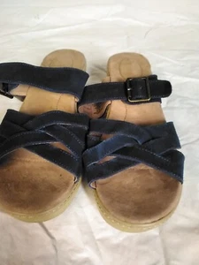 Women's Lands' End Blue Green Suede Strappy Sandals Open Toe Heel Size 8B - Picture 1 of 6