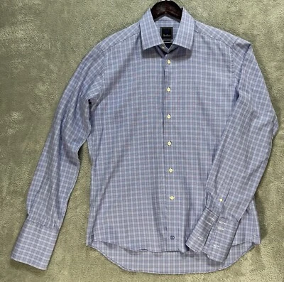 Camisa David Donahue Hombre 17 36/37 Azul/Púrpura Cuadros Bordada con Botones Foto 1 de 4