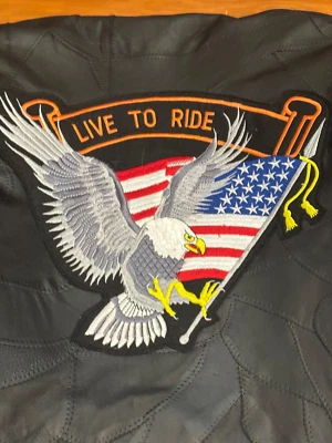 Chaqueta de motociclista negra de cuero de búfalo con placa de diamante 4XL con 7 parches para hombre 4X Foto 1 de 4