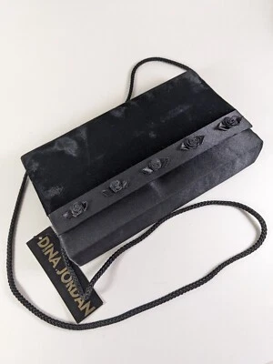 Cartera sin asas de terciopelo negra de colección años 90 Y2k nueva con etiquetas Dina Jordan Roses correa de espagueti Foto 1 de 4