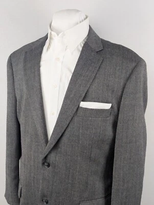 Joseph & Feiss Gold Wool Sport Coat Blazer Mens 46R Gray Soft Tweed Herringbone - Image 1 of 4