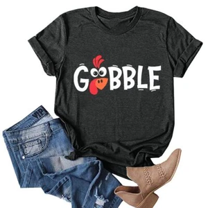 Thanksgiving Shirt Damen M Gobble Gobble Pumpkin Turkey Grafik T-Shirt - Bild 1 von 7