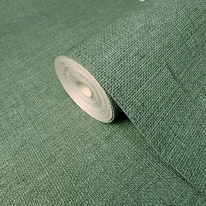 Contemporary Rustic Green plain faux fabric vinyl non woven textured Wallpaper - Picture 1 of 12